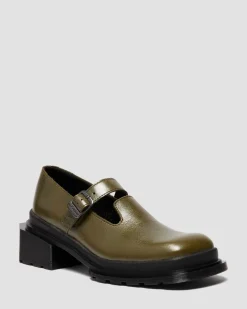 Maybole Mary Jane Square Toe Leder Schuhe in Olivgrün Grün