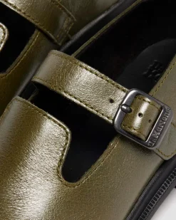 Maybole Mary Jane Square Toe Leder Schuhe in Olivgrün Grün