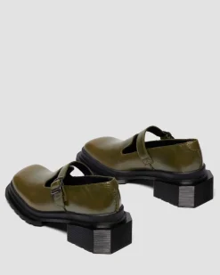 Maybole Mary Jane Square Toe Leder Schuhe in Olivgrün Grün