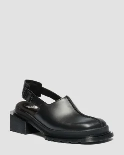 Maybole Square Toe Leder Mules in Schwarz