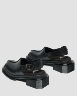 Maybole Square Toe Leder Mules in Schwarz