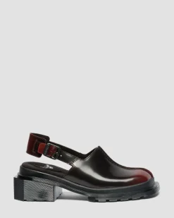 Maybole Square Toe Rub Off Leder Mules in Cherry Red