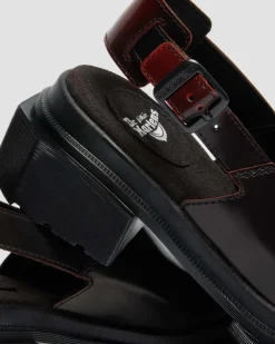 Maybole Square Toe Rub Off Leder Mules in Cherry Red