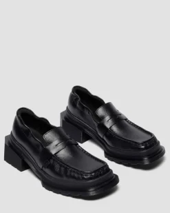 MAYBOLE SQUARE TOE RUCHED LEDER LOAFER in Schwarz