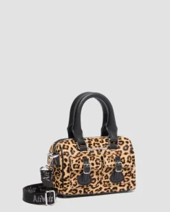 Mini Top Handle Leoparden Tasche in Schwarz & Tan