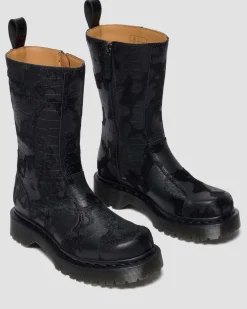 Rejena Hair On Croc Emboss Leder Stiefel in Schwarz