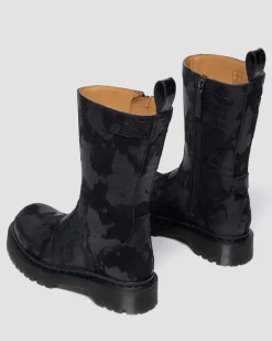 Rejena Hair On Croc Emboss Leder Stiefel in Schwarz