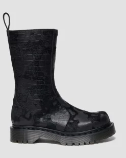Rejena Hair On Croc Emboss Leder Stiefel in Schwarz