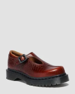 Rejena Mary Jane Croc Emboss Leder Schuhe in Braun