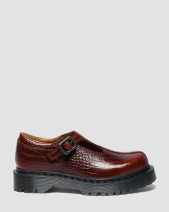 Rejena Mary Jane Croc Emboss Leder Schuhe in Braun