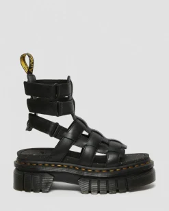 Ricki Nappa Lux Leder Gladiator Plateausandalen in Schwarz