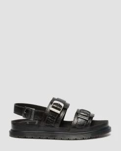 San Two Strap Croc Embossed Leder Sandalen in Dunkelbraun