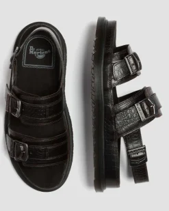 San Two Strap Croc Embossed Leder Sandalen in Dunkelbraun