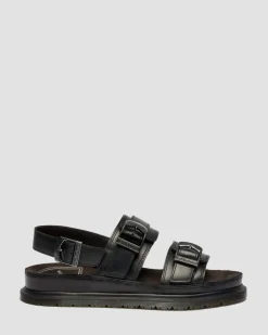 San Two Strap Leder Sandalen in Schwarz
