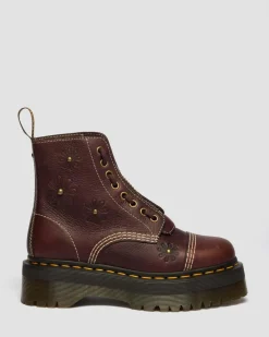 Sinclair Flower Grizzly Leder Plateaustiefel in Dunkelbraun