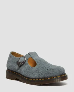 T Bar Napped Leder Schuhe in Washed Denim