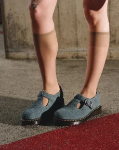 T Bar Napped Leder Schuhe in Washed Denim