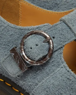 T Bar Napped Leder Schuhe in Washed Denim