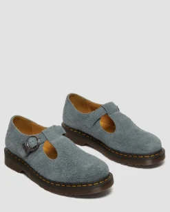 T Bar Napped Leder Schuhe in Washed Denim
