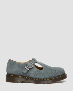 T Bar Napped Leder Schuhe in Washed Denim