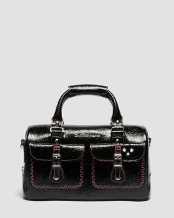 Top Handle Distressed Lackleder Tasche in Schwarz