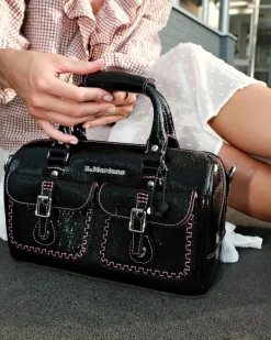 Top Handle Distressed Lackleder Tasche in Schwarz