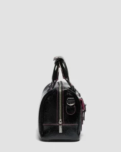 Top Handle Distressed Lackleder Tasche in Schwarz