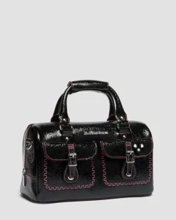 Top Handle Distressed Lackleder Tasche in Schwarz