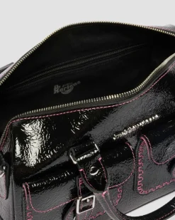 Top Handle Distressed Lackleder Tasche in Schwarz