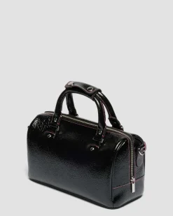 Top Handle Distressed Lackleder Tasche in Schwarz