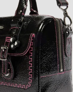 Top Handle Distressed Lackleder Tasche in Schwarz