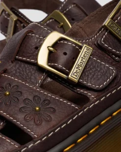 Wrenlie Open Toe Grizzly Leder Fisherman Plateausandalen in Dunkelbraun