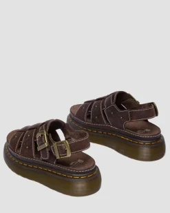 Wrenlie Open Toe Grizzly Leder Fisherman Plateausandalen in Dunkelbraun