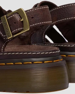 Wrenlie Open Toe Grizzly Leder Fisherman Plateausandalen in Dunkelbraun