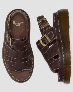 Wrenlie Open Toe Grizzly Leder Fisherman Plateausandalen in Dunkelbraun