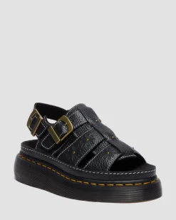 Wrenlie Open Toe Nappa Leder Fisherman Plateausandalen in Schwarz