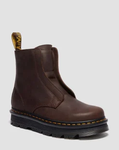 Zebzag Laceless Slip On Leder Stiefel in Dunkelbraun