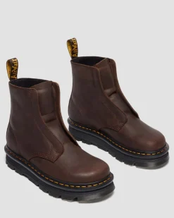 Zebzag Laceless Slip On Leder Stiefel in Dunkelbraun