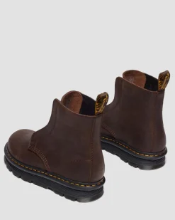 Zebzag Laceless Slip On Leder Stiefel in Dunkelbraun