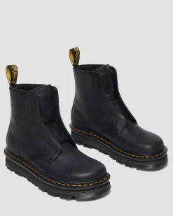 Zebzag Laceless Slip On Leder Stiefel in Schwarz