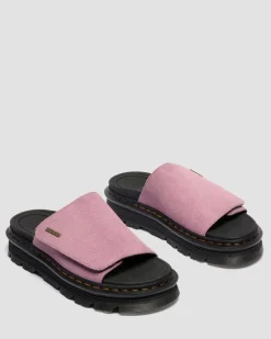 Zebzag Wildleder Plateau Slides in Dusty Rose Pink
