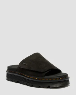 Zebzag Wildleder Plateau Slides in Schwarz