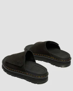 Zebzag Wildleder Plateau Slides in Schwarz