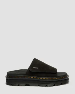 Zebzag Wildleder Plateau Slides in Schwarz