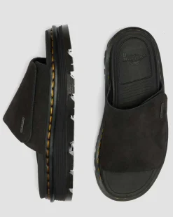 Zebzag Wildleder Plateau Slides in Schwarz